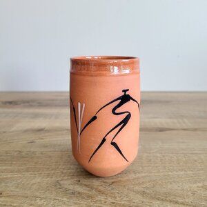 Vintage African Simba pottery Zimbabwe small terracotta vase with people figures